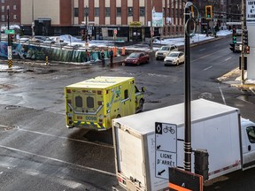 The de Maisonneuve Blvd. and Decarie Blvd. pedestrian crossing in Montreal is seen on Friday, Nov. 15, 2019, where a pedestrian was killed in the 19th such fatality of the year.