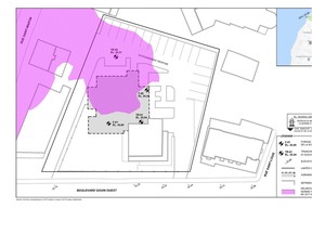 This portion of the flood map clearly indicates that the proposed land for the Kizmet centre is in the flood zone (indicated in pink) and that the adjacent Pat Roberts building is excluded from the zone.