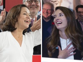Liberal candidate Gertrude Bourdon, left, and CAQ candidate Joëlle Boutin, right, are vying for a seat in the National Assembly in a byelection in Jean-Talon riding.