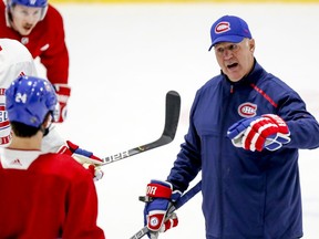 Head coach Claude Julien speaks to players during Montreal Canadiens practice at the Bell Sports Complex in Brossard on Nov. 27, 2019.