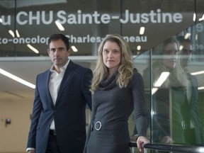 Karine Mainville with husband Éric Lafleur at the Ste-Justine University Hospital Research Centre. Jacob died nearly 10 months ago.