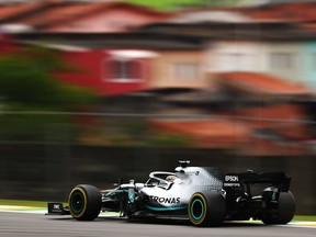 Lewis Hamilton steers his Mercedes during Friday practice at the Brazilian Grand Prix.