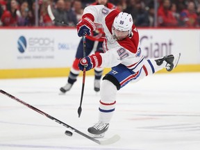 Canadiens' Tomas Tatar scores a goal against the Washington Capitals during the third period at Capital One Arena on Saturday, Nov. 15, 2019, in Washington, D.C.