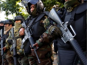 Police officers at the General Command of the police in La Paz, Bolivia Nov. 13, 2019.