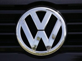 A Volkswagen logo is seen on car offered for sale at New Century Volkswagen dealership in Glendale, Calif., on September 21, 2015.