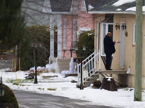 Police at the scene where Salvatore Montagna was killed in Ile Vaudry, a small island south of the municipality of Charlemagne, near Repentigny on Thursday, November 24, 2011.