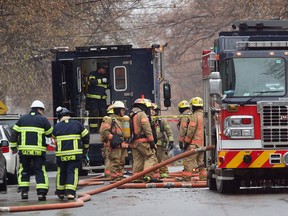 Firefighters and Énergir employees were in N.D.G. Nov. 19, 2019, after a water main and gas line ruptured.