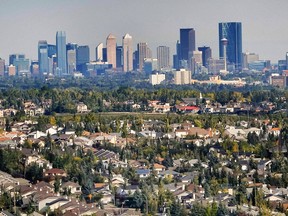 Calgary city's skyline, as seen from the air above Spruce Meadows during the final day of the Masters tournament in Calgary, Alta., on Sunday, Sept. 14, 2014. "Alberta and Quebec share a unique can-do spirit, a sense of being different and a desire to run their affairs as they see fit," Lise Ravary writes.