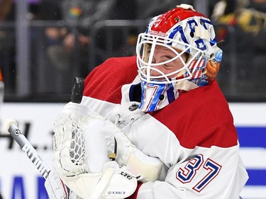 Montreal Canadiens goaltender Keith Kinkaid Kinkaid made 31 saves in the Golden Knights game and he has 1-1-1 record.