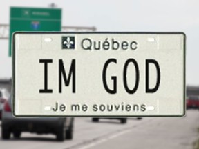 Mock-up of an "IM GOD" license plate