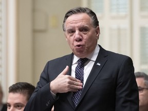 Quebec Premier Francois Legault responds to the opposition, during Question Period Wednesday, November 20, 2019 at the legislature in Quebec City.