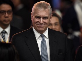 Prince Andrew leaves after speaking at the ASEAN Business and Investment Summit in Bangkok on Nov. 3, 2019.