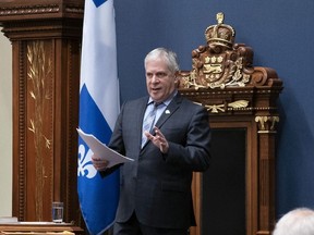 Quebec National Assembly Speaker François Paradis speaks during question period Thursday, March 28, 2019 at the legislature in Quebec City.