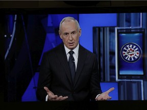 Hockey Night in Canada host Ron MacLean speaks about Don Cherry during the first period intermission on Saturday, Nov. 16, 2019.