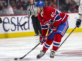 Joel Armia, facing the San Jose Sharks in Montreal on Oct. 24, 2019, has become invaluable to the Canadiens, a do-everything forward with size, good hands and a bit of a mean streak who can be counted in almost any situation.