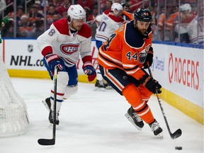 Ben Chiarot pursues Zack Kassian of the Edmonton Oilers at Rogers Place on Dec. 21.