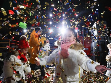 Young child celebrate the arrival of the year 2020 at a New Year's Eve countdown event at Shougang Park on December 31, 2019 in Beijing, China. China prepares a countdown event on December 31 to welcome the new year 2020.