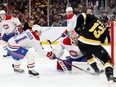 Canadiens' Carey Price  saves a shot on goal from Charlie Coyle of the Bruins during the first period at Boston's TD Garden on Sunday, Dec. 1, 2019.