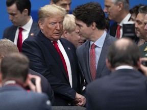 U.S. President Donald Trump (L) ad Canadian Prime Minister Justin Trudeau (R) attend the NATO summit at the Grove Hotel on December 4, 2019 in Watford, England. France and the UK signed the Treaty of Dunkirk in 1947 in the aftermath of WW2 cementing a mutual alliance in the event of an attack by Germany or the Soviet Union. The Benelux countries joined the Treaty and in April 1949 expanded further to include North America and Canada followed by Portugal, Italy, Norway, Denmark and Iceland. This new military alliance became the North Atlantic Treaty Organisation (NATO). The organisation grew with Greece and Turkey becoming members and a re-armed West Germany was permitted in 1955. This encouraged the creation of the Soviet-led Warsaw Pact delineating the two sides of the Cold War. This year marks the 70th anniversary of NATO.