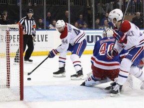 Canadiens' Nate Thompson scores the game-winning goal at 18:53 of the third period against the Rangers at Madison Square Garden on Friday, Dec. 6, 2019 in New York City. The Canadiens defeated the Rangers 2-1.