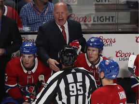 Montreal Canadiens coach Claude Julien is not happy as he screams out to his players during third period in Montreal on Dec. 5, 2019.