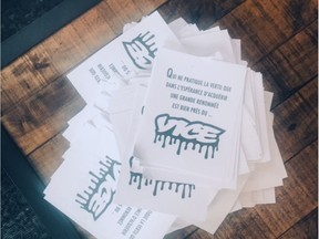 Pictures of the flyers that were left at VIce's Montreal offices.