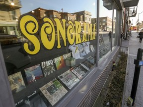 Sonorama record store on Bernard St. in Montreal's Mile End district on Wednesday Dec. 11, 2019. The store is one of three record stores in the neighbourhood that have been targeted by the province for being open longer hours than the law allows.