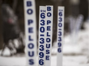 Bo Pelouse snow removal signs as seen in Dorval.