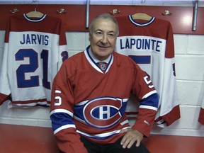 Canadiens Hall of Fame defenceman poses for photo on June 19, 2014 after announcement that his No. 5 would be retired by the team.