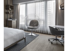 The newly redone guest rooms at Le Germain Hotel Montreal have a '60s flair.