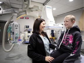 Maryanne Fortin, a medical-imagining technologist, with Koraly Lefrançois at the Montreal Children’s Hospital.