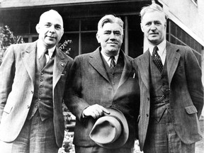 Grunt Club founding members S.R. "Dick" Bross (left), B.J. "Barney" Bolan and Albert "Hutch" Hutchinson are seen in an undated photo that was published in the Montreal Gazette in 1981 with an article about the history of the club, whose members are executives in the Montreal shipping industry.