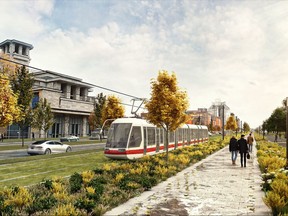 Artist's rendition of what a rebuilt Notre-Dame St. East redesign could look like for the thoroughfare connecting east Montreal to downtown.