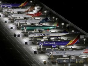 Aerial photos showing Boeing 737 Max airplanes parked at Boeing Field in Seattle, Washington, U.S. October 20, 2019.