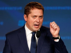 Conservative leader Andrew Scheer addresses supporters after he lost to Justin Trudeau in the federal election, in Regina on Oct. 21, 2019.