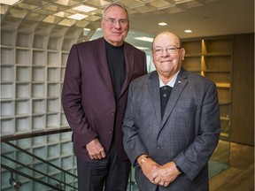 Ken Dryden (left) and Scotty Bowman at the offices of Penguin Random House Canada in Toronto on Sept. 11, 2019.