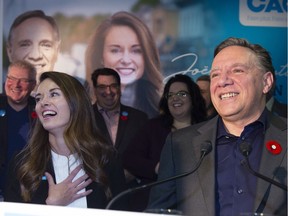 Joëlle Boutin, with Premier François Legault in October, came out well ahead of the Liberals' Gertrude Bourdon.