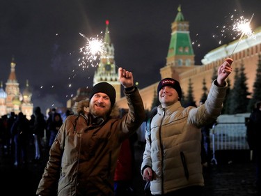 Revellers enjoy during New Year's celebrations at the Red Square in Moscow, Russia January 1, 2020. REUTERS/Tatyana Makeyeva