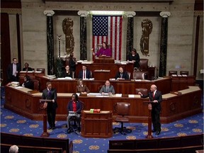 Rep. Louie Gohmert (R-TX), who returned to the podium, is gaveled by the presiding Democrat, Rep. Diana DeGette after House Judiciary Committee Chairman Jerrold Nadler accused Gohmert of spouting "Russian propaganda on the floor of the House" ahead of a vote on two articles of impeachment against U.S. President Donald Trump on Capitol Hill in Washington, U.S., in a still image from video Dec. 18, 2019.