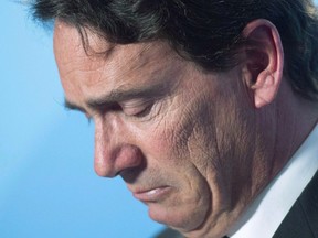 Parti Québécois Leader Pierre Karl Péladeau announces his resignation at a news conference on May 2, 2016, in Montreal.