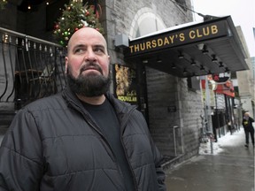 Thursday's employee Peter David, stands outside the Montreal landmark  on Thursday, Jan. 2, 2020. He received a text on his phone saying the nightclub was closing and employees were let go.