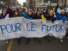 Students from across Montreal participate in a climate march Jan. 10, 2020. Young people in Quebec are well aware of climate issues and they’re worried, write Blane Harvey, Lisa Starr and Joseph Levitan, yet "the average student has little opportunity to talk or learn about these concerns through the content they are being taught in our province’s schools."