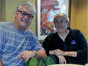 Ralph Lockwood, right, with friend and former radio colleague Marc Denis on Sept. 16, 2014, in York, Pa.