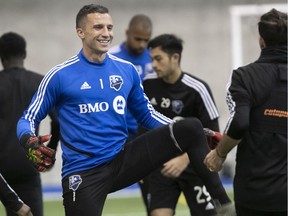 Impact goalkeeper Evan Bush during opening day of training camp in Montreal on Jan. 14, 2020.