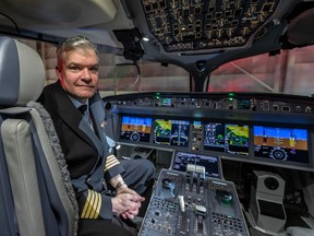 Air Canada's first A220 - the Airbus jet that Bombardier developed under the C Series name before relinquishing control of the program. Chief pilot Patrick Tompkins in the A220 cockpit at the media launch in Dorval on Wednesday January 15, 2020. Dave Sidaway / Montreal Gazette ORG XMIT: 63724