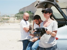 “My films tend to have a political backdrop with a personal story,” says Montreal filmmaker Francine Zuckerman, with After Munich crew members at the Gaza border.