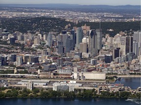 MONTREAL, QUE.: JULY 19, 2018-- The skyline of Montreal is seen in an aerial view in Montreal on Thursday July 19, 2018. (Allen McInnis / MONTREAL GAZETTE) ORG XMIT: 61081