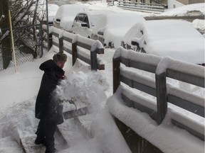 Vadim Levashov shovels a stairway on des Érables St. on Sunday morning.