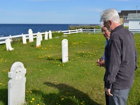 The ancestors of Georges Kavanagh, background, were on a ship that sailed from Ireland in 1847, only to capsize off the coast of Gaspé. Concordia professor Gearóid Ó hAllmhuráin, foreground, tells the story in Lost Children of the Carricks.