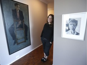 Ines Elgamal stands next to a recently acquired painting by Pierre Lefebvre, left, in her Westmount condo.